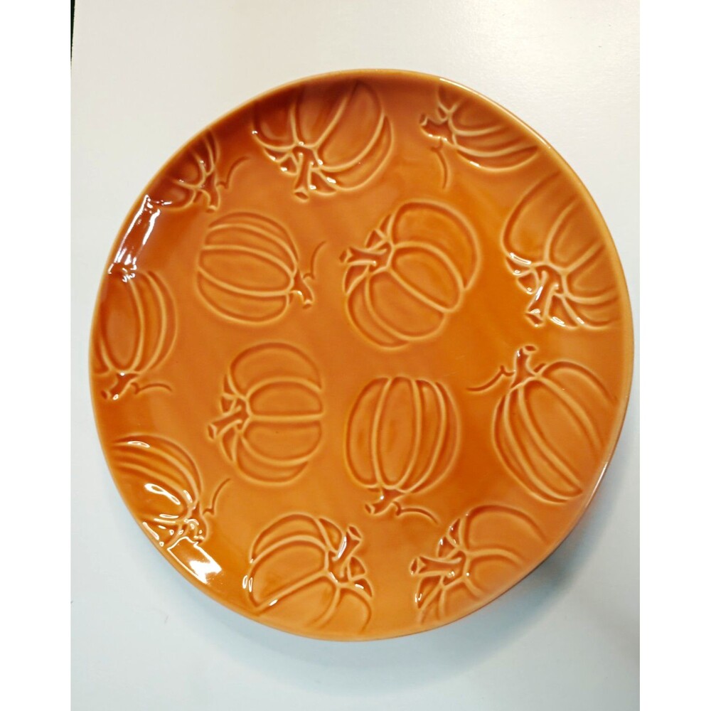 Hobby Lobby Pumpkin Fall Orange Ceramic 6 Plates Dishwasher/MW Safe